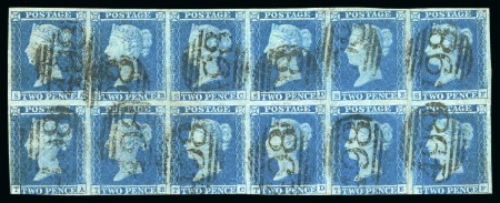 1841 2d Blue pl.4 SA/TF block of 12 cancelled by "