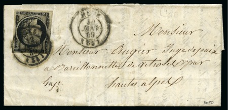 Stamp of France 1849 20c noir obl. càd Metz 12 janvier 49 sur lett