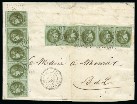 Stamp of France 1c Bordeaux, deux bandes de 5, obl. GC3752 sur let