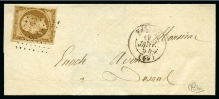 Stamp of France 1852 10c Présidence obl. PC sur lettre locale de V