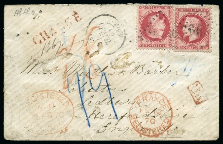 Stamp of France 1870 Lettre chargé de Nice 10.02.70 pour Londres a