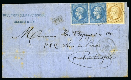 Stamp of France 1862 10c +20c en paire obl. ancre sur lettre de Ma