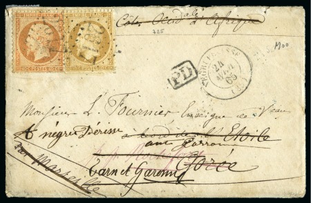 Stamp of France 1862 10c +40c Empire dent. obl. GC2617 sur envelop