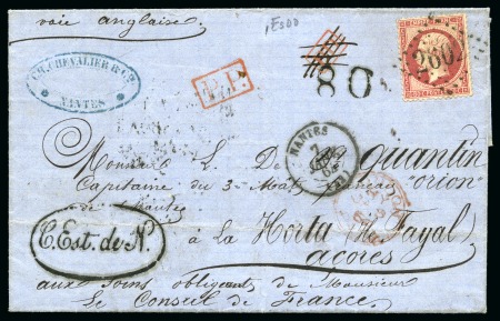Stamp of France 1862 80c Empire dent. obl. GC2602 sur lettre de Na