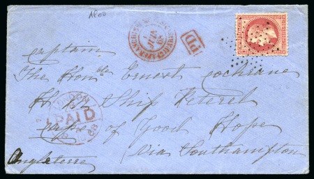 Stamp of France 80c Lauré sur lettre de Paris pour le CAP DE BONNE
