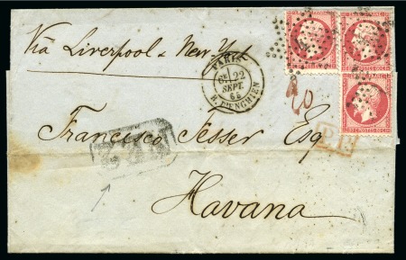 Stamp of France 1862 80c Empire dent. x3 sur lettre de Paris 22.09