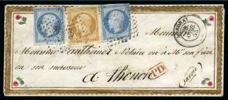 Stamp of France 10c Empire ND +20c x2  obl. PC sur enveloppe Valen
