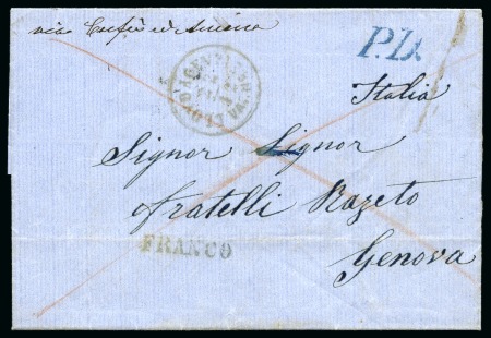 Stamp of Palestine and Holy Land » Palestine Austrian Levant Offices Varna: 1864 (18.12) Full paid folded entire from B