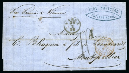Stamp of Palestine and Holy Land » Palestine Austrian Levant Offices Varna: 1870 (29.7) Entire letter sent Constantinop