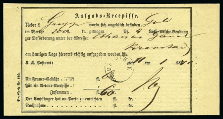 Stamp of Palestine and Holy Land » Palestine Austrian Levant Offices Ruse-Rustchuk: 1870 Postal Money order form dated 