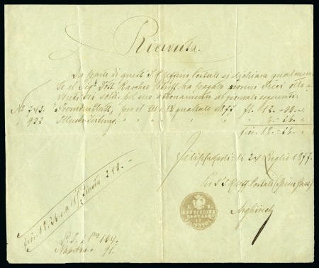 Stamp of Palestine and Holy Land » Palestine Austrian Levant Offices Plovdiv - Filibe - Filipopoli: 1877 Postal receipt