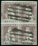 1851-52 9cr Brown-lilac on grey, block of four use