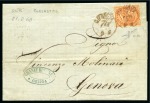 1863 40c Orange, London printing, tied by RED-BROWN cds of GENOVA on cover