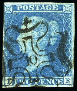 1841 2d Blue selection with London numerals in MC,