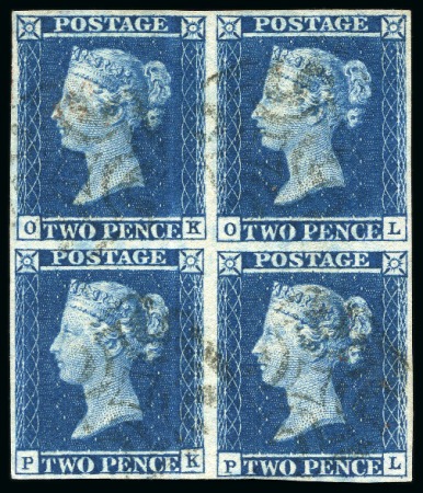 1841 2d Blue pl.3 OK-PL block of four with fine to
