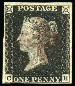 1840 1d Black pl.1b CK with ruby MC, close to very
