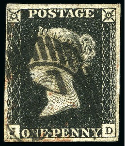 1840 1d Black pl.4 JD with 1844-type numeral cance