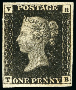 Stamp of Great Britain » 1840 1d Black and 1d Red plates 1a to 11 1840 VR Official 1d black TB, unused no gum, with 