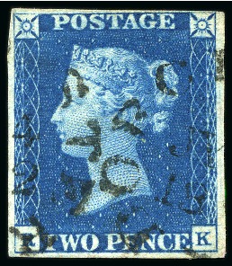 Stamp of Great Britain » 1840 2d Blue (ordered by plate number) 1840 2d Blue pl.2 RK with Dorchester cds, close to