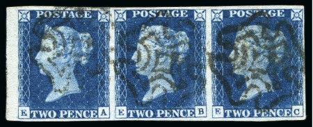 Stamp of Great Britain » 1840 2d Blue (ordered by plate number) 1840 2d Blue pl.2 EA-EC left marginal strip of thr
