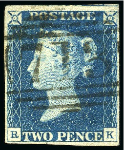 1840 2d Blue pl.1 RK with 1844-type "713" numeral 