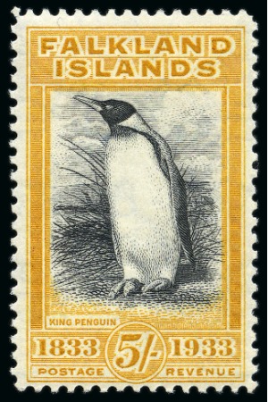 Stamp of Falkland Islands 1933 Centenary 5s King Penguin black & yellow-oran