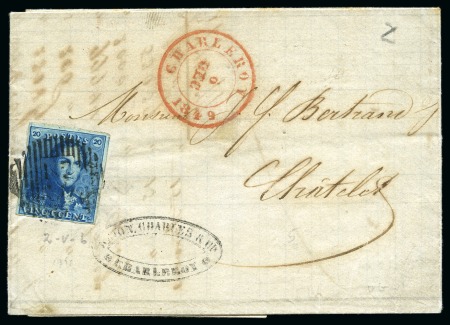 1849 20C Blue with "extended top left frameline" v