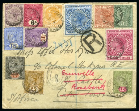 Stamp of Ceylon 1903 Reg'd cover with colourful franking to Cape T