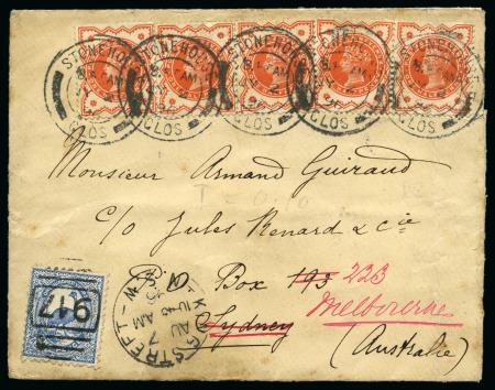 1896 Cover to Sydney, Australia with five examples