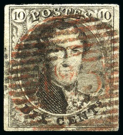 1851 10C Brown, cancelled by P25 numeral cancel in