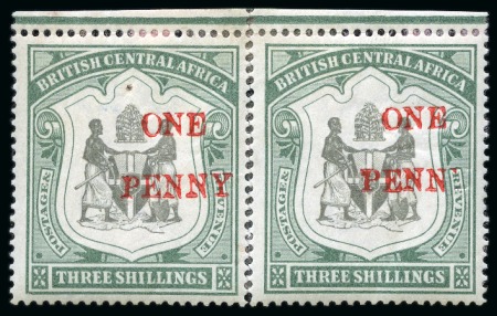 Stamp of Nyasaland » British Central Africa 1897-1900 1d on 3s with "PENN" variety (albino imp