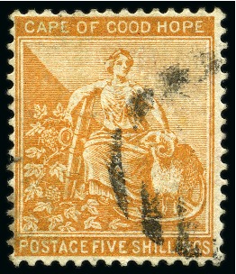 Stamp of South Africa » Cape of Good Hope 1882-83 5s Orange, light cancel, fine (SG £300)