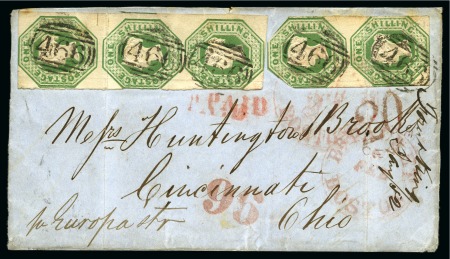 Stamp of Great Britain » 1847-54 Embossed 1852 Front from Liverpool to USA with 1847-54 1s g