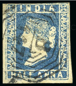 Stamp of India 1854 1/2a Blue with clear B/147 numeral of PENANG,