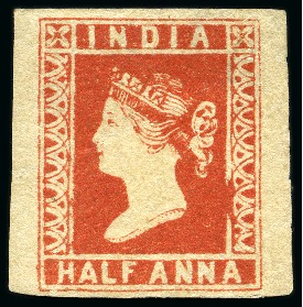 Stamp of India 1854 1/2a Red (8 arches) reprint on watermarked pa