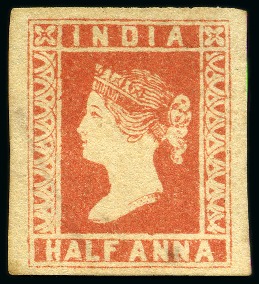Stamp of India 1854 1/2a Red (8 arches) reprint on yellowish wove