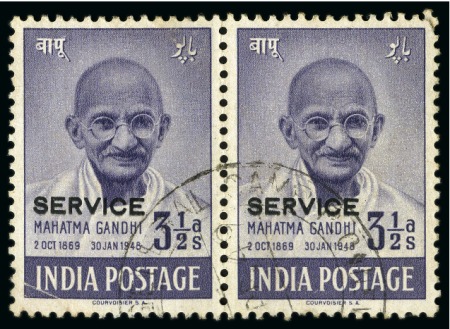 1948 Gandhi Service 3 1/2a pair with Govenor Gener