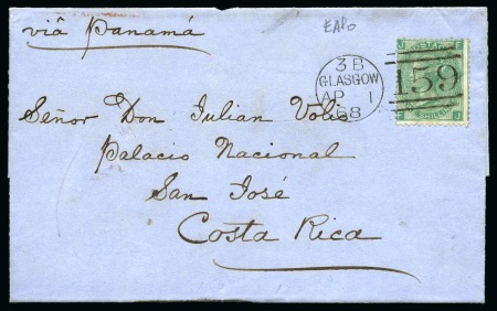 1868 (Apr 1) Wrapper from Glasgow to COSTA RICA wi