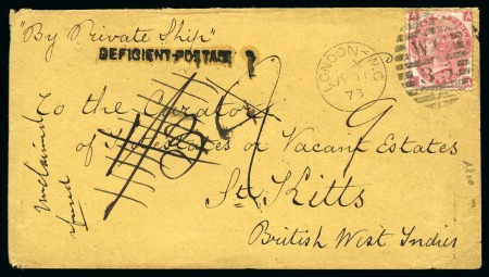 Stamp of Great Britain » 1855-1900 Surface Printed 1873 (Jul 11) Envelope from London to ST. KITTS wi