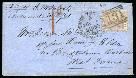 Stamp of Great Britain » 1855-1900 Surface Printed 1861 (Mar 1) Envelope from Edinburgh to BARBADOS w