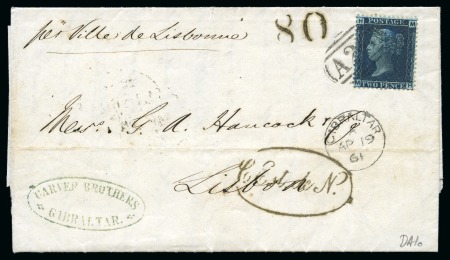 Stamp of Gibraltar 1861 (Apr 19) Wrapper to Portugal with GB 1858 2d 