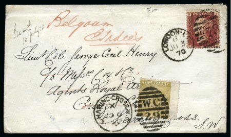 Stamp of Great Britain » 1855-1900 Surface Printed 1870 (Jun 3) Envelope to London with 1d red pl.130