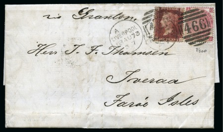 Stamp of Great Britain » 1855-1900 Surface Printed 1873 (Aug 18) Entire from Liverpool to the FAROE I