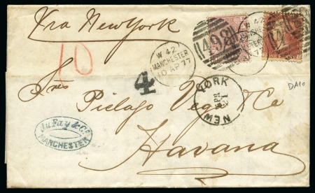 Stamp of Great Britain » 1855-1900 Surface Printed 1877 (Apr 10) Entire from Manchester to CUBA with