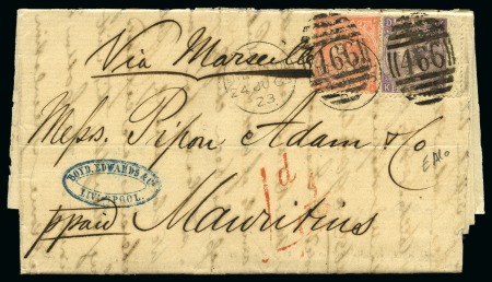 Stamp of Great Britain » 1855-1900 Surface Printed 1865 (Jun 24) Entire from Liverpool to MAURITIUS w