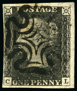 Stamp of Great Britain » 1840 1d Black and 1d Red plates 1a to 11 1840 1s Black pl.11 CL with very close to large ma