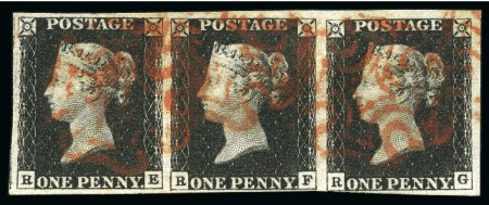 Stamp of Great Britain » 1840 1d Black and 1d Red plates 1a to 11 1840 1d Black pl.4 RE-RG strip of three, just abou