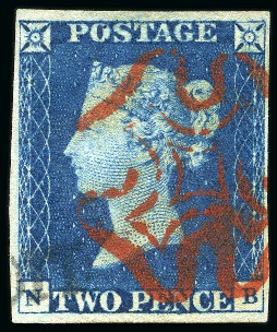 1840 2d Blue pl.1 NB with fine to very good margin