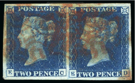 1840 2d Blue pl.2 EC-ED pair with very good to lar