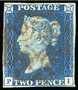 1840 2d Blue pl.1 PI with fine to good margins sho